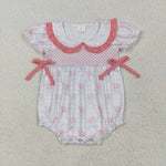 SR2917 Embroidery Coquette Bows Flower Pink Baby Girls Romper