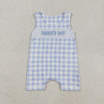 SR2945 Embroidery Daddy's Boy Blue Plaid Baby Boys Romper