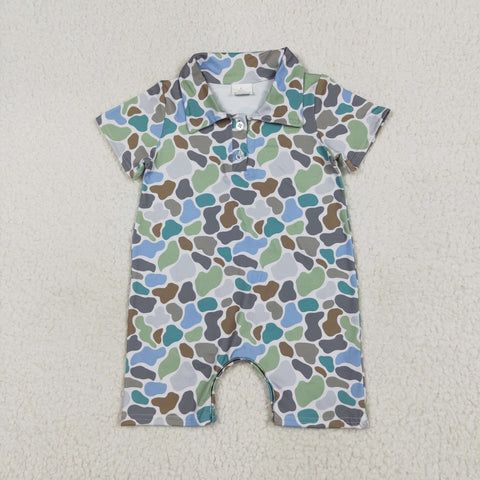 SR2980 Hunting Camo Green Polo Baby Boys Romper