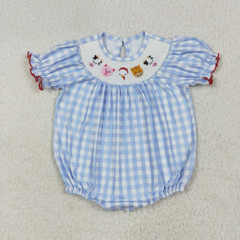 SR2981 Farm Animals Smocked Baby Girls Bubble Romper