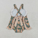 SR2986 Dog Green Plaid Baby Girls Romper