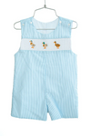 Preorder SR2991 Embroidery Mallard Ducks Blue Stripe Smocked Baby Boys Romper