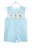 Preorder SR2991 Embroidery Mallard Ducks Blue Stripe Smocked Baby Boys Romper
