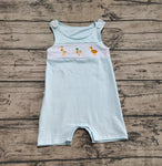 Preorder SR2991 Embroidery Mallard Ducks Blue Stripe Smocked Baby Boys Romper