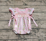 Preorder SR2994 Embroidery Flower Bows Pink Baby Girls Bubble Romper