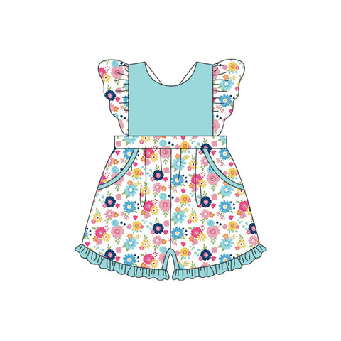 Preorder 04.09 SR3009 Flower Floral Green Shorts Girl's Jumpsuit
