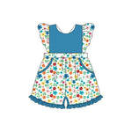 Preorder 04.09 SR3010 Flower Floral Blue Shorts Girl's Jumpsuit