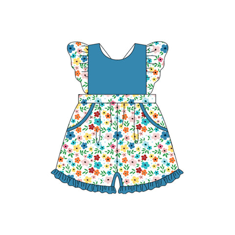 Preorder 04.09 SR3010 Flower Floral Blue Shorts Girl's Jumpsuit