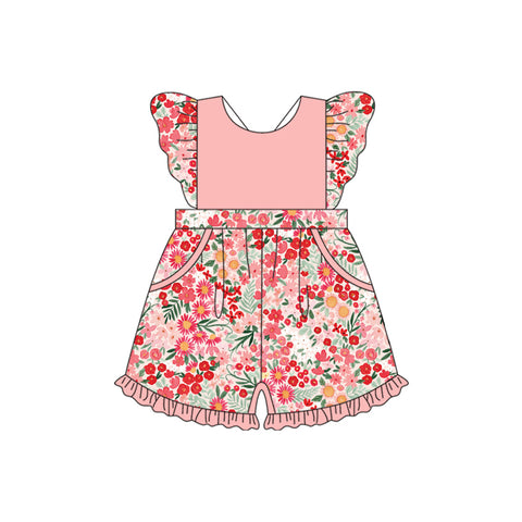 Preorder 04.09 SR3011 Flower Floral Pink Shorts Girl's Jumpsuit