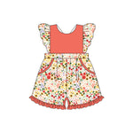 Preorder 04.09 SR3012 Flower Floral Orange Shorts Girl's Jumpsuit