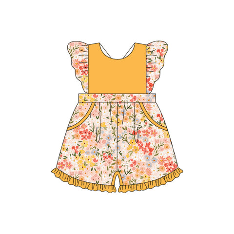 Preorder 04.09 SR3013 Flower Floral Yellow Shorts Girl's Jumpsuit