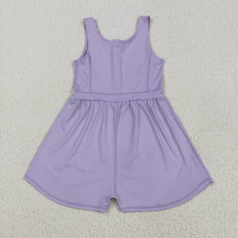 SR3020 Solid Color Purple Yoga Shorts Girl's Jumpsuit