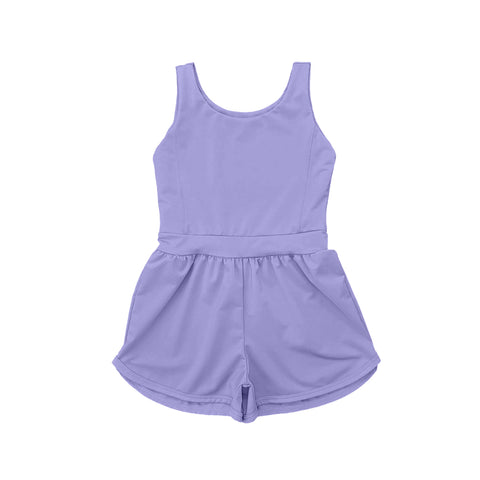 Preorder SR3020 Solid Color Purple Yoga Shorts Girl's Jumpsuit