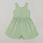 SR3021 Solid Color Yellow Green Yoga Shorts Girl's Jumpsuit