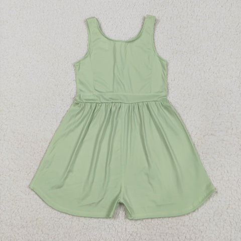 SR3021 Solid Color Yellow Green Yoga Shorts Girl's Jumpsuit