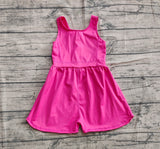 Preorder SR3022 Solid Color Dark Pink Yoga Shorts Girl's Jumpsuit