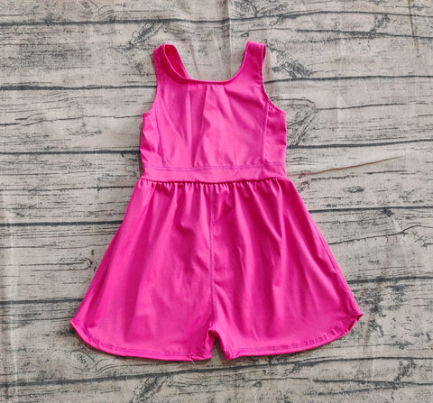 Preorder SR3022 Solid Color Dark Pink Yoga Shorts Girl's Jumpsuit