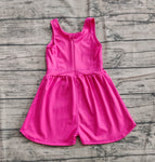 Preorder SR3022 Solid Color Dark Pink Yoga Shorts Girl's Jumpsuit