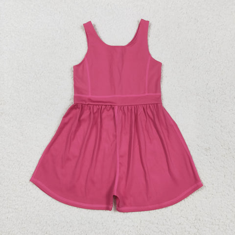 SR3022 Solid Color Dark Pink Yoga Shorts Girl's Jumpsuit