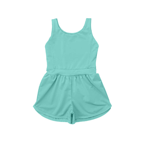 Preorder SR3023 Solid Color Green Yoga Shorts Girl's Jumpsuit