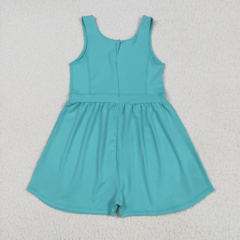 SR3023 Solid Color Green Yoga Shorts Girl's Jumpsuit