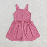 SR3024 Solid Color Dark Pink Yoga Shorts Girl's Jumpsuit