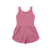 Preorder SR3024 Solid Color Dark Pink Yoga Shorts Girl's Jumpsuit