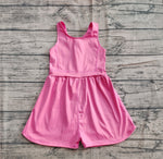 Preorder SR3024 Solid Color Dark Pink Yoga Shorts Girl's Jumpsuit