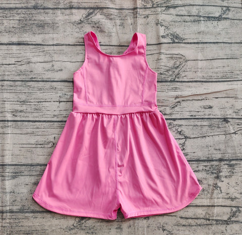 Preorder SR3024 Solid Color Dark Pink Yoga Shorts Girl's Jumpsuit
