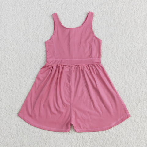 SR3024 Solid Color Dark Pink Yoga Shorts Girl's Jumpsuit