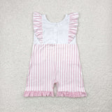SR3025 Embroidery Coquette Bows Pink Stripe Baby Girls Romper