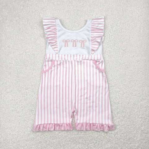 SR3025 Embroidery Coquette Bows Pink Stripe Baby Girls Romper