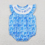 SR3039 MAMA'S BESTIE Coquette Bows Blue Baby Girls Romper