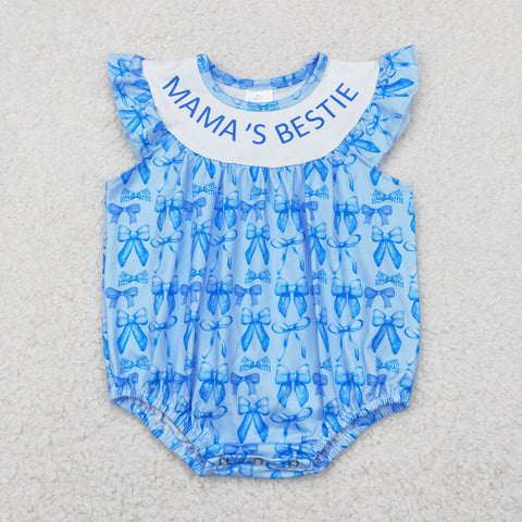 SR3039 MAMA'S BESTIE Coquette Bows Blue Baby Girls Romper