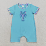 SR3044 Embroidery Sea Coral Crawfish Blue Baby Boys Romper
