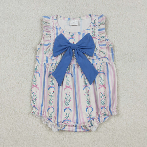 SR3045 Flower Bows Blue Baby Girls Romper