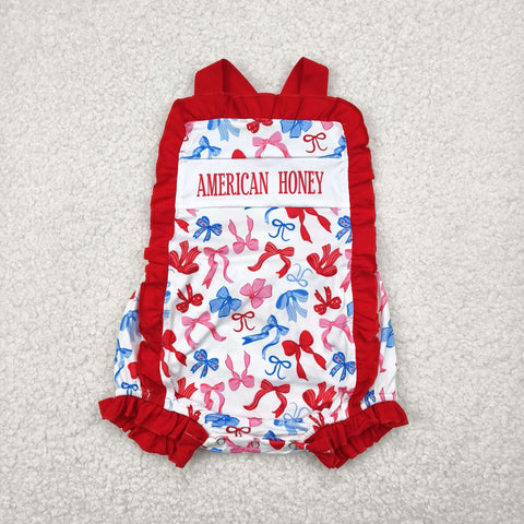 SR3048 American Honey USA Flag Star Baby Girls Romper
