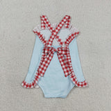SR3055 Amusement Park Red Plaid Baby Girls Romper