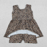 SR3070 Leopard Brown Girl's Shorts Jumpsuit