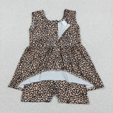 SR3070 Leopard Brown Girl's Shorts Jumpsuit