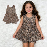 SR3070 Leopard Brown Girl's Shorts Jumpsuit