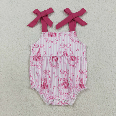 SR3077 Castle Bows Pink Baby Girls Romper