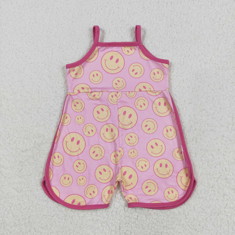 SR3083 Smiley Face Pink Girl's Shorts Jumpsuit