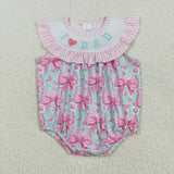 SR3089 Embroidery I LOVE DAD Flower Bows Pink Baby Girls Romper