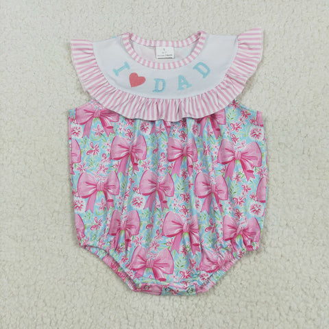 SR3089 Embroidery I LOVE DAD Flower Bows Pink Baby Girls Romper
