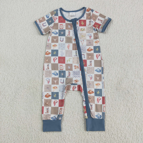 SR3098 Western Cowboy Baby Zipper Romper Sleepers