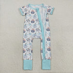 SR3109 Pumpkin Sky Blue Baby Zipper Romper Sleepers