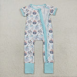 SR3109 Pumpkin Sky Blue Baby Zipper Romper Sleepers