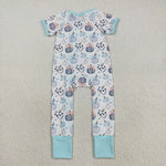 SR3109 Pumpkin Sky Blue Baby Zipper Romper Sleepers