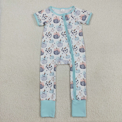 SR3109 Pumpkin Sky Blue Baby Zipper Romper Sleepers